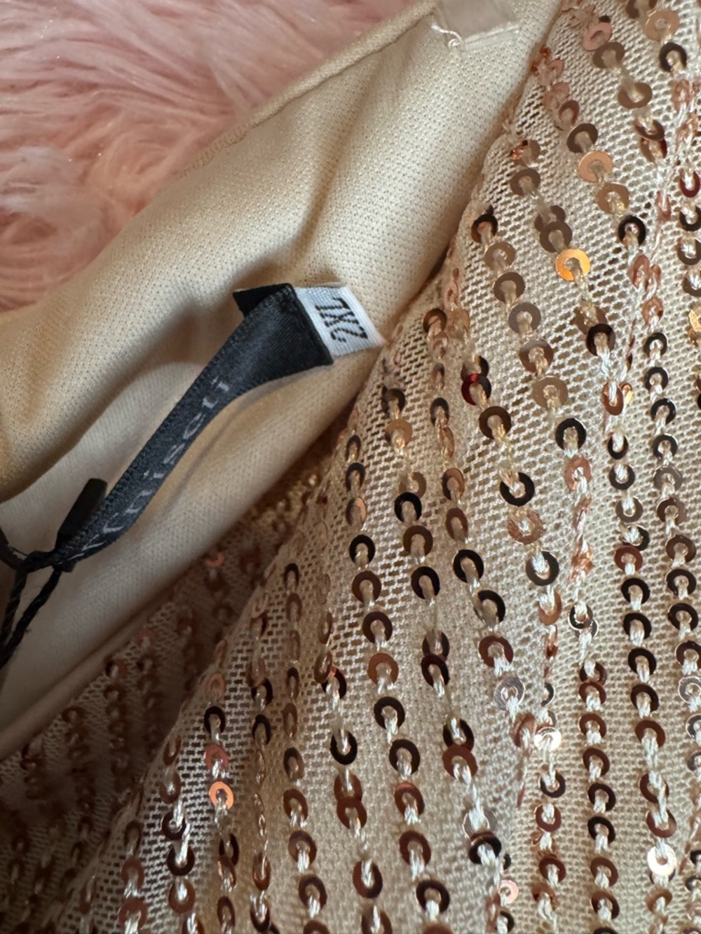 Off-Shoulder Sequin Gown in Champagne Blush NWT - Picture 9 of 10